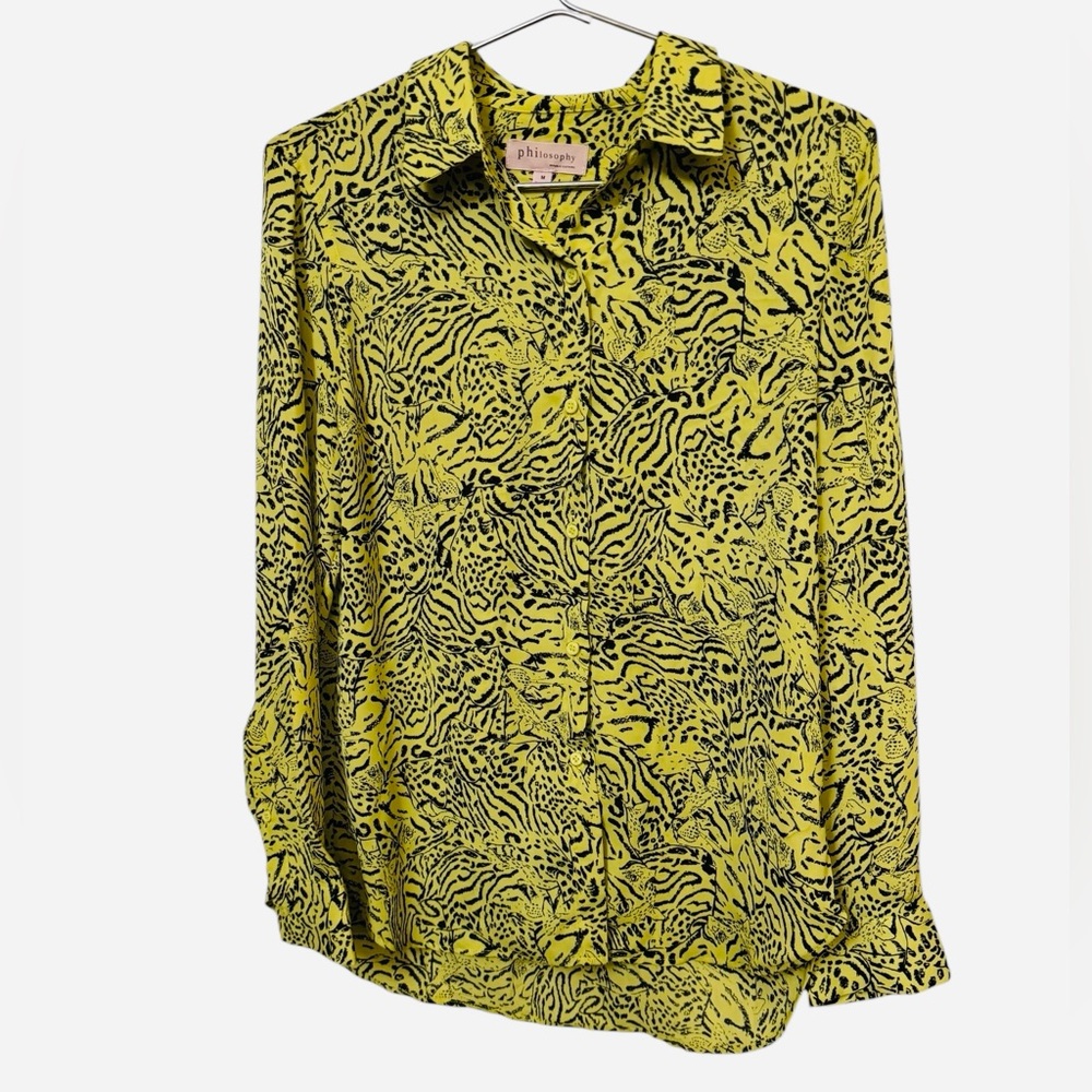 Philosophy Yellow Patterned Leopard High End Button Down Shirt Women’s M